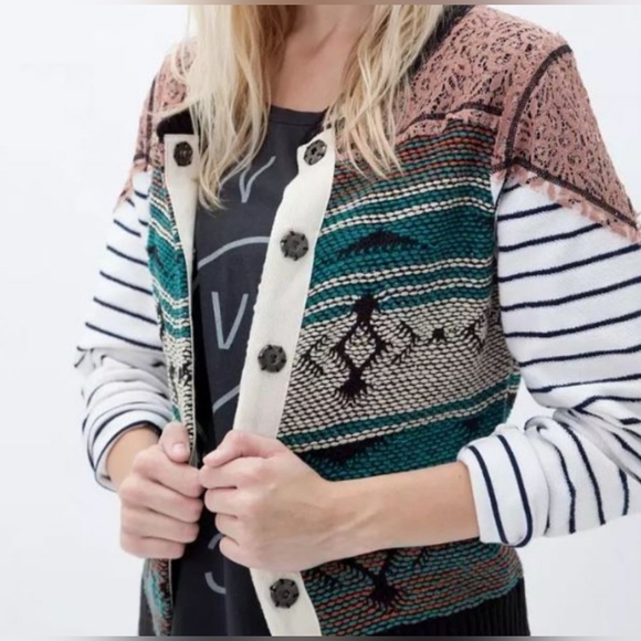 BKE Boho Southwestern Crochet Sweater Jacket Cardigan Size Medium - Picture 3 of 14